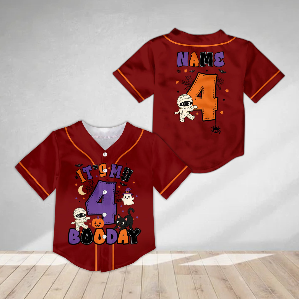 Red youth kids jersey with spooky birthday theme