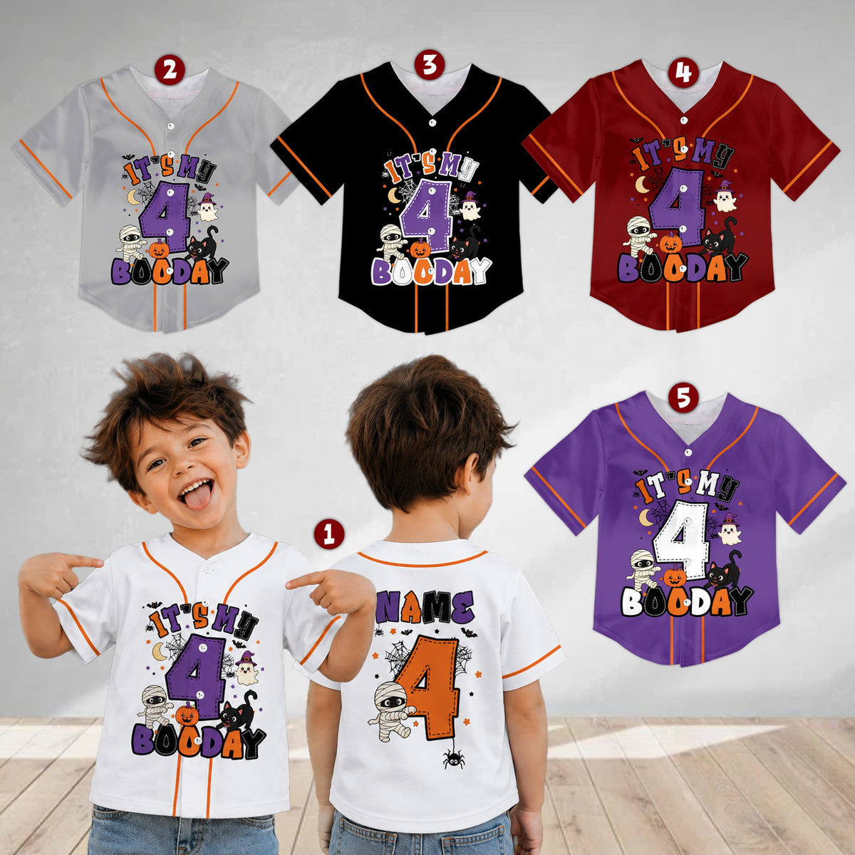 Lifestyle view of a kid wearing the halloween birthday kids jersey
