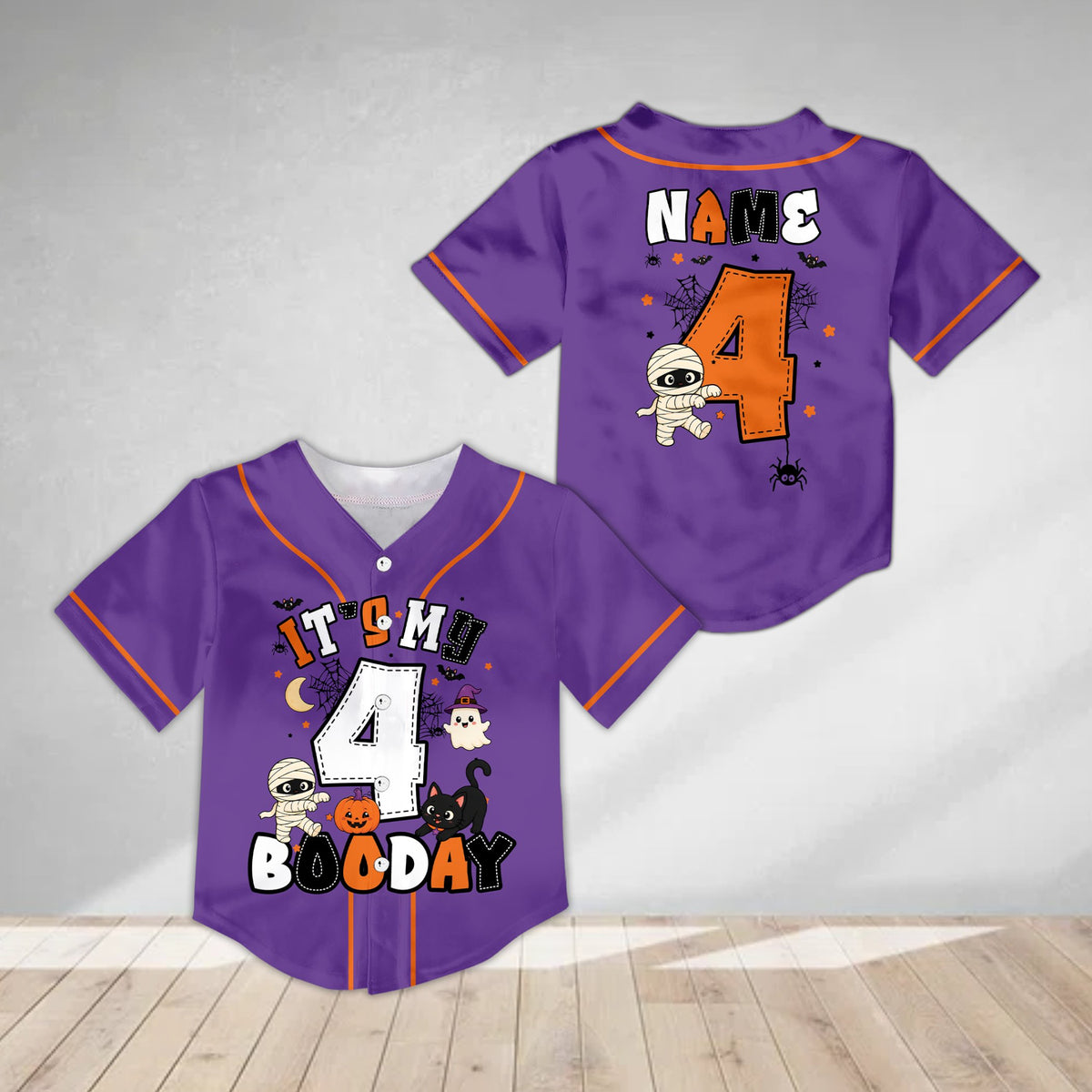 Purple halloween birthday kids jersey front view