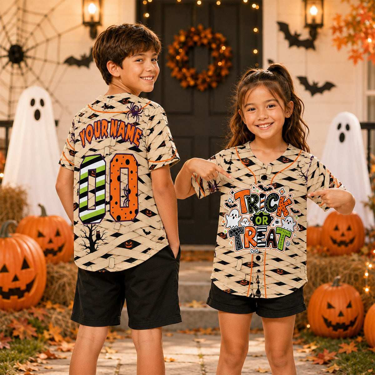 Second lifestyle view of child wearing the custom name and number kids jersey