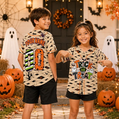 Second lifestyle view of child wearing the custom name and number kids jersey