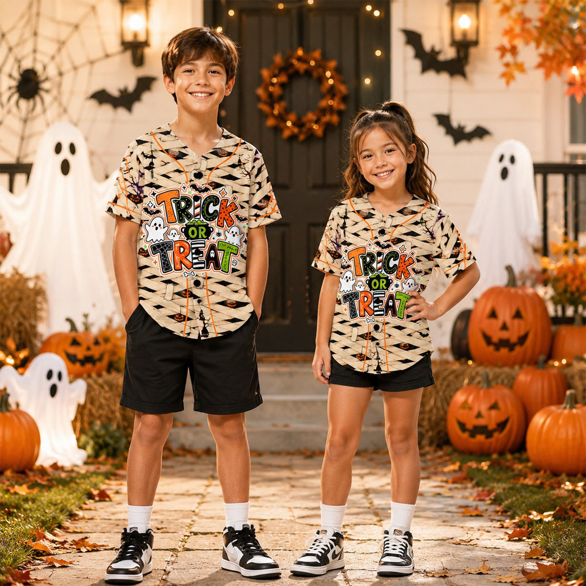 Third lifestyle view of child wearing the custom name and number kids jersey having fun