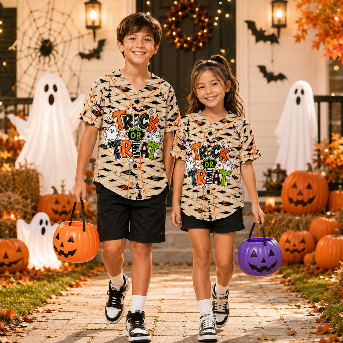 Lifestyle view of child wearing the custom name and number kids jersey outdoors