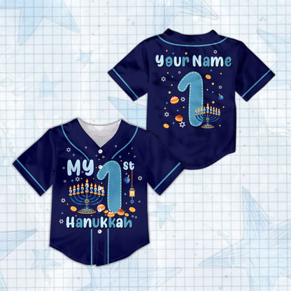 Navy hanukkah kids jersey with custom name and number, main view
