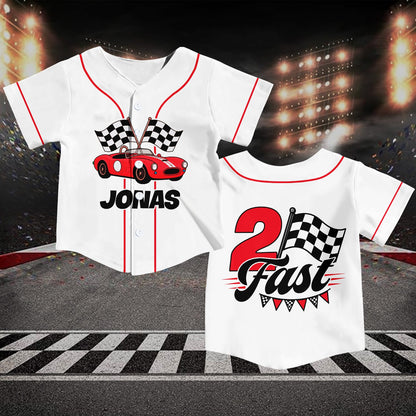 Second lifestyle view of a child wearing the white racing kids jersey