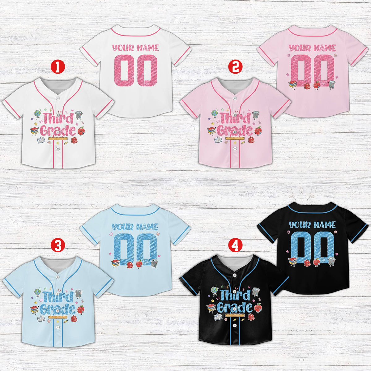 Personalized kids jersey with school design in multicolor, front view