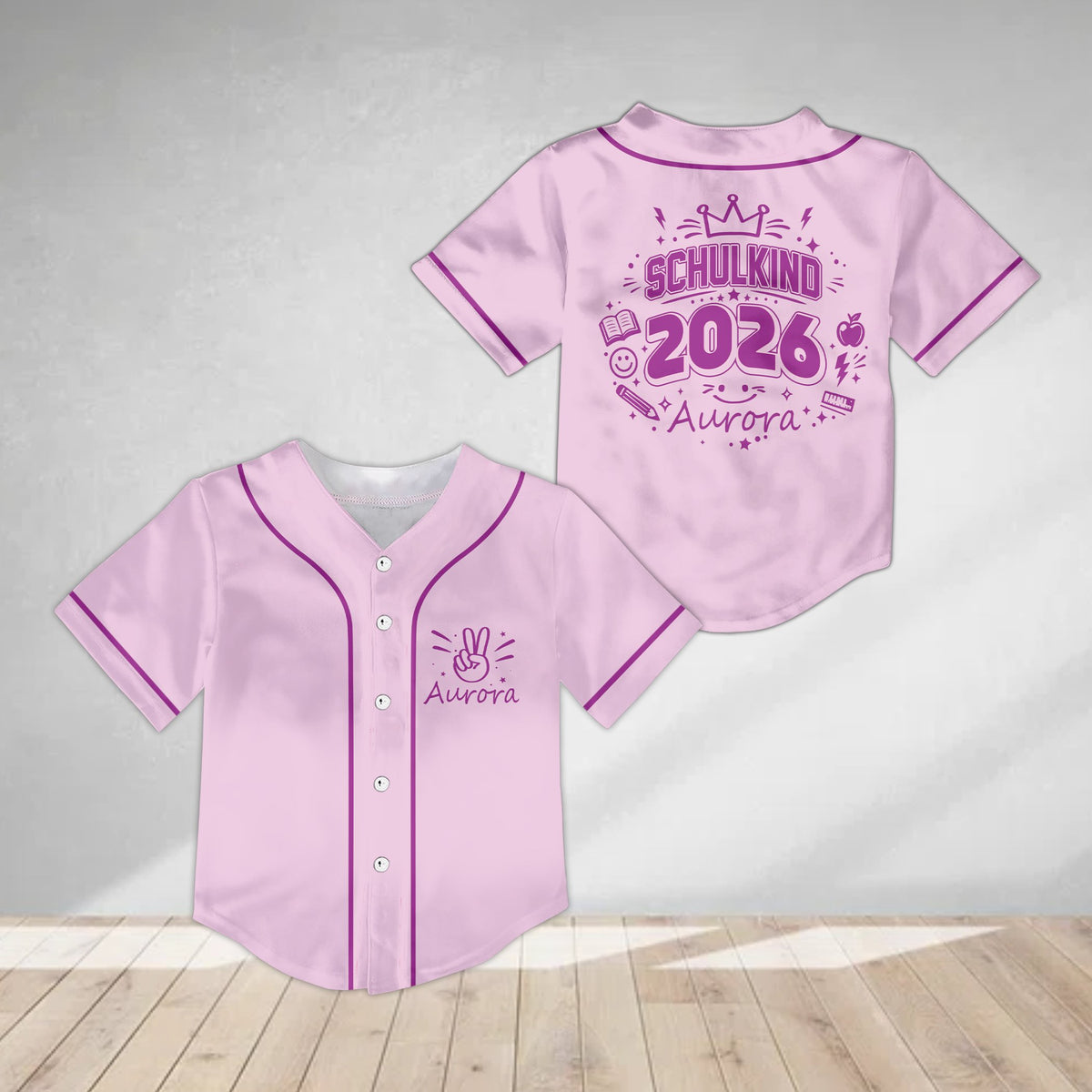 Another front view of the pink youth kids jersey with custom name