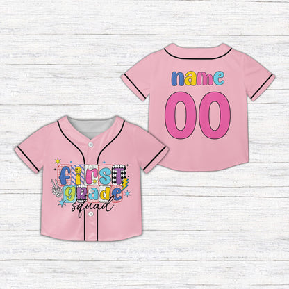 Front view of pink first grade squad kids jersey