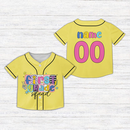 Front view of yellow retro school kids jersey