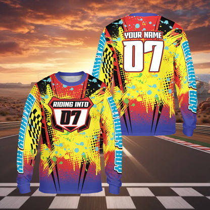 Additional front view of the multicolor racing kids t-shirt