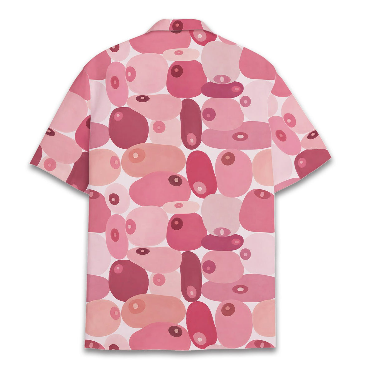 Back view of the pink abstract hawaiian shirt