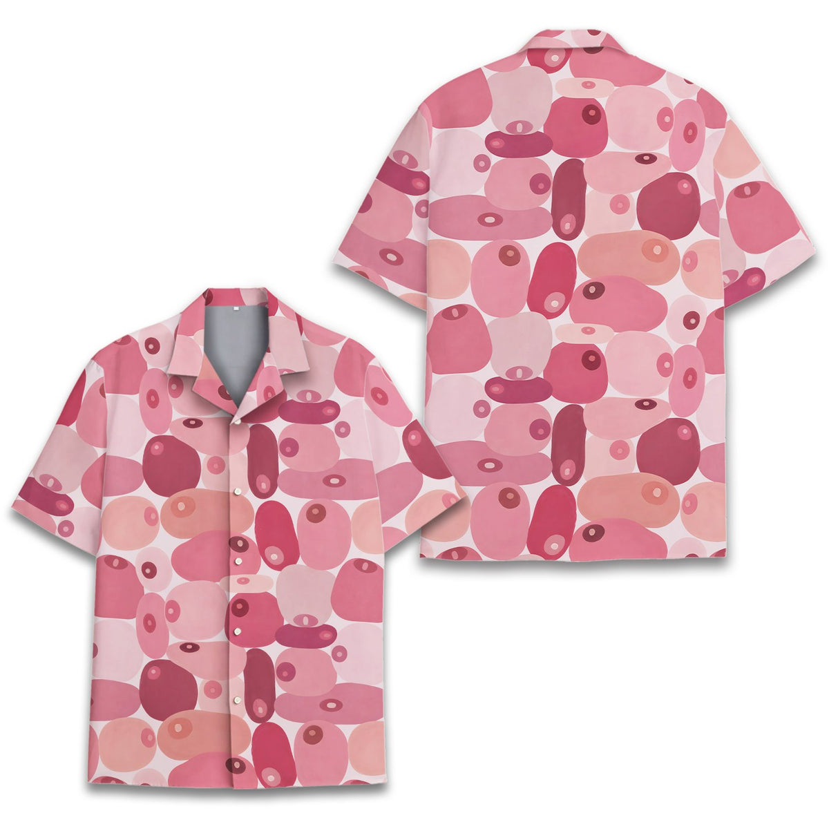 Front view of the pink abstract hawaiian shirt