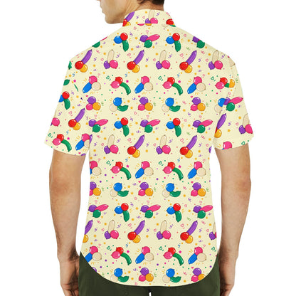 Back view of the yellow adult hawaiian shirt with balloon pattern
