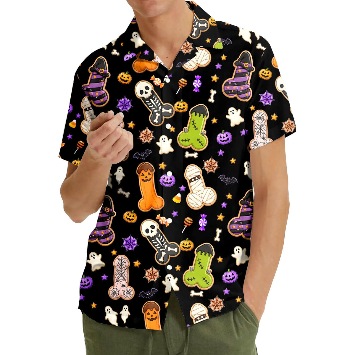 Third lifestyle view of the Halloween Hawaiian shirt