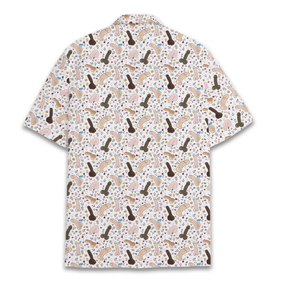 White adult hawaiian shirt with adult humor print, back view