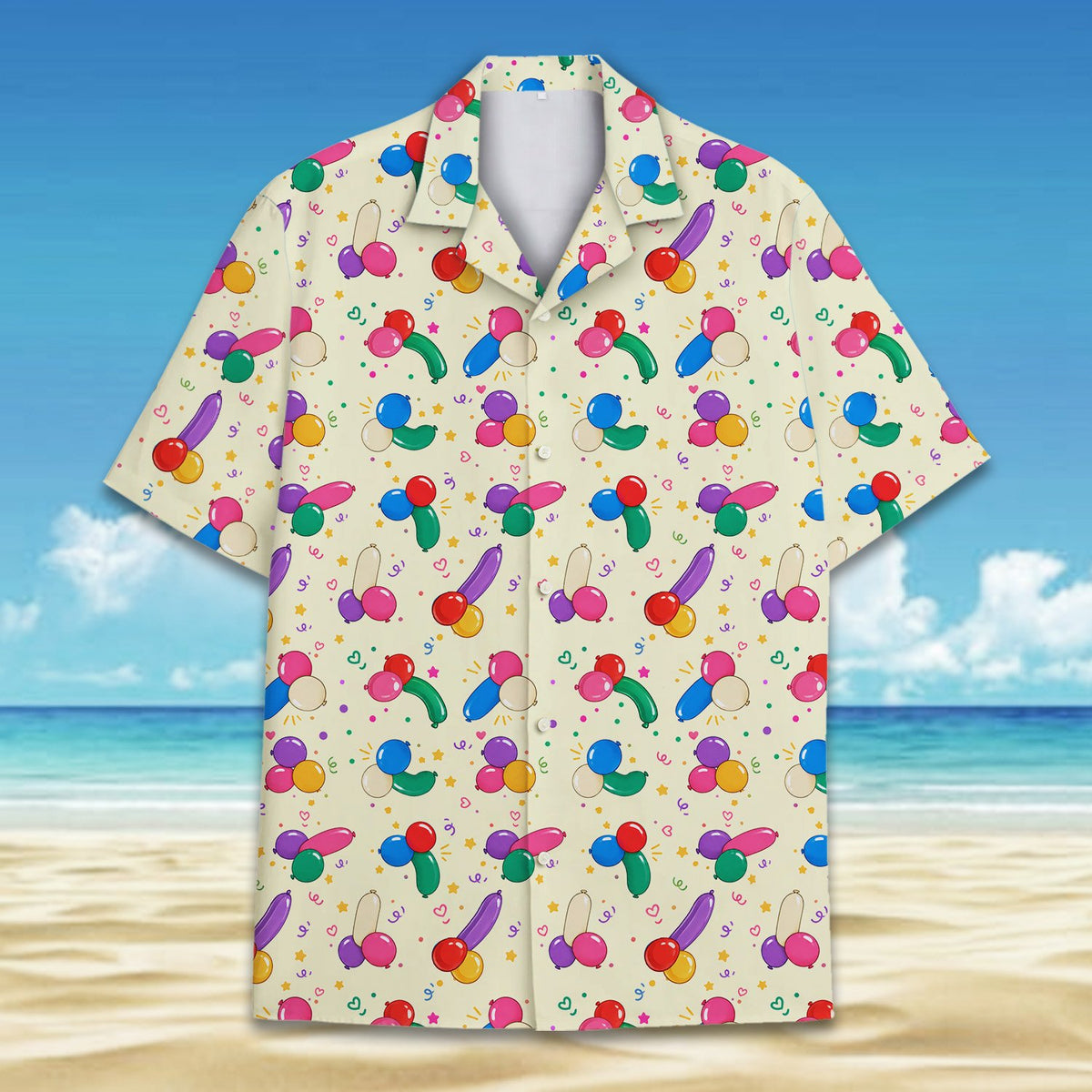 Multicolor front view of the adult humor hawaiian shirt