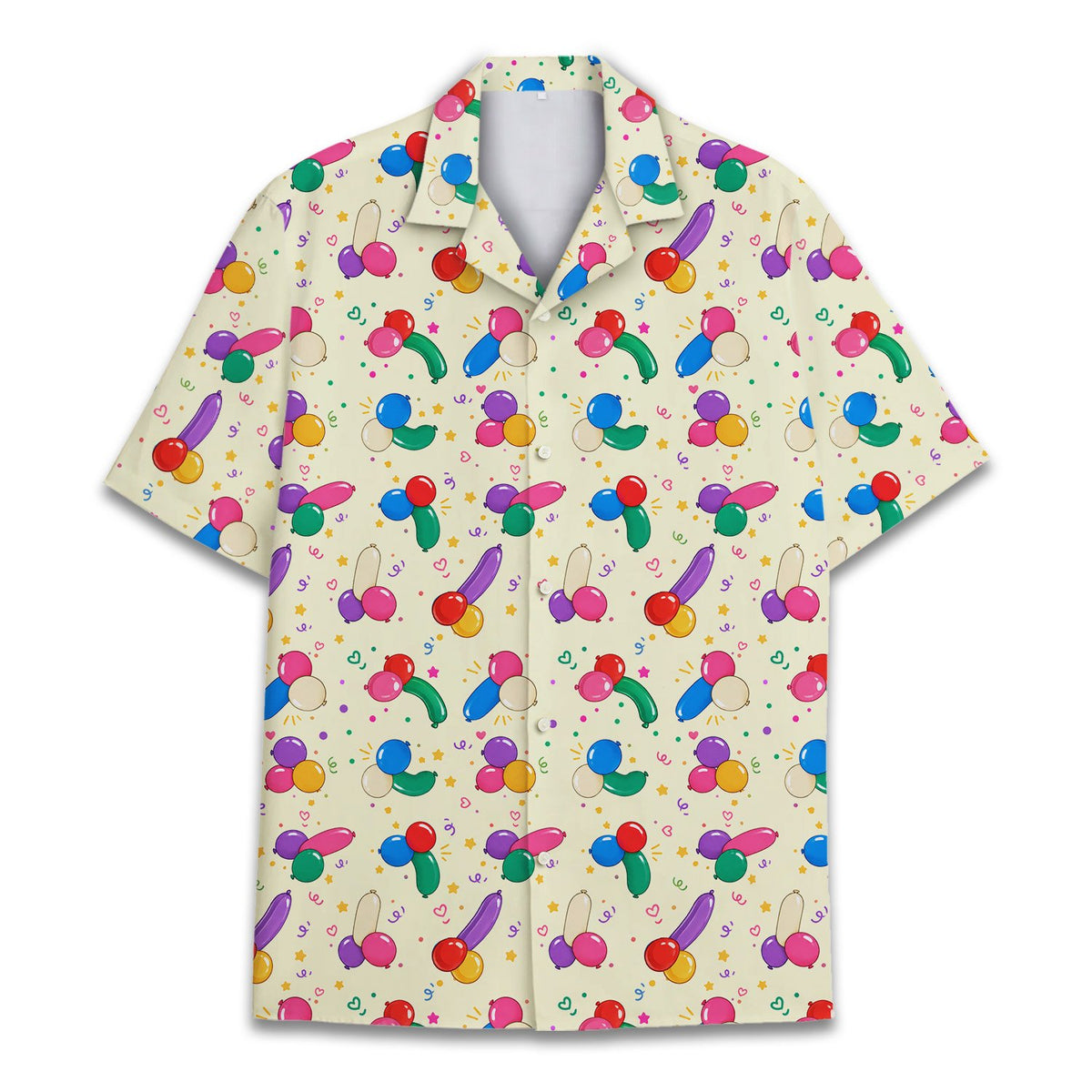 Front view of the adult humor hawaiian shirt in multicolor
