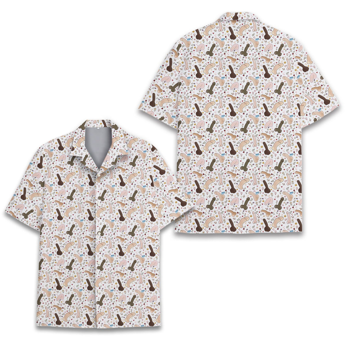 White adult hawaiian shirt with adult humor print, main view