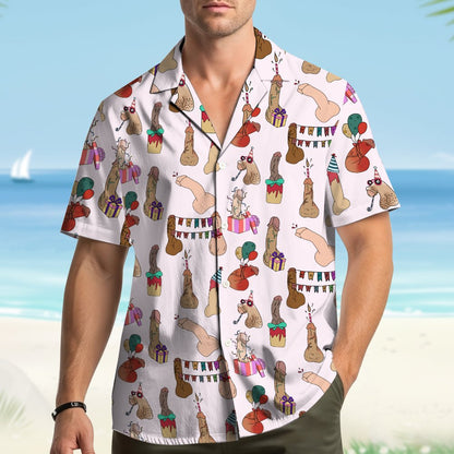 Another lifestyle image showing the humorous adult hawaiian shirt