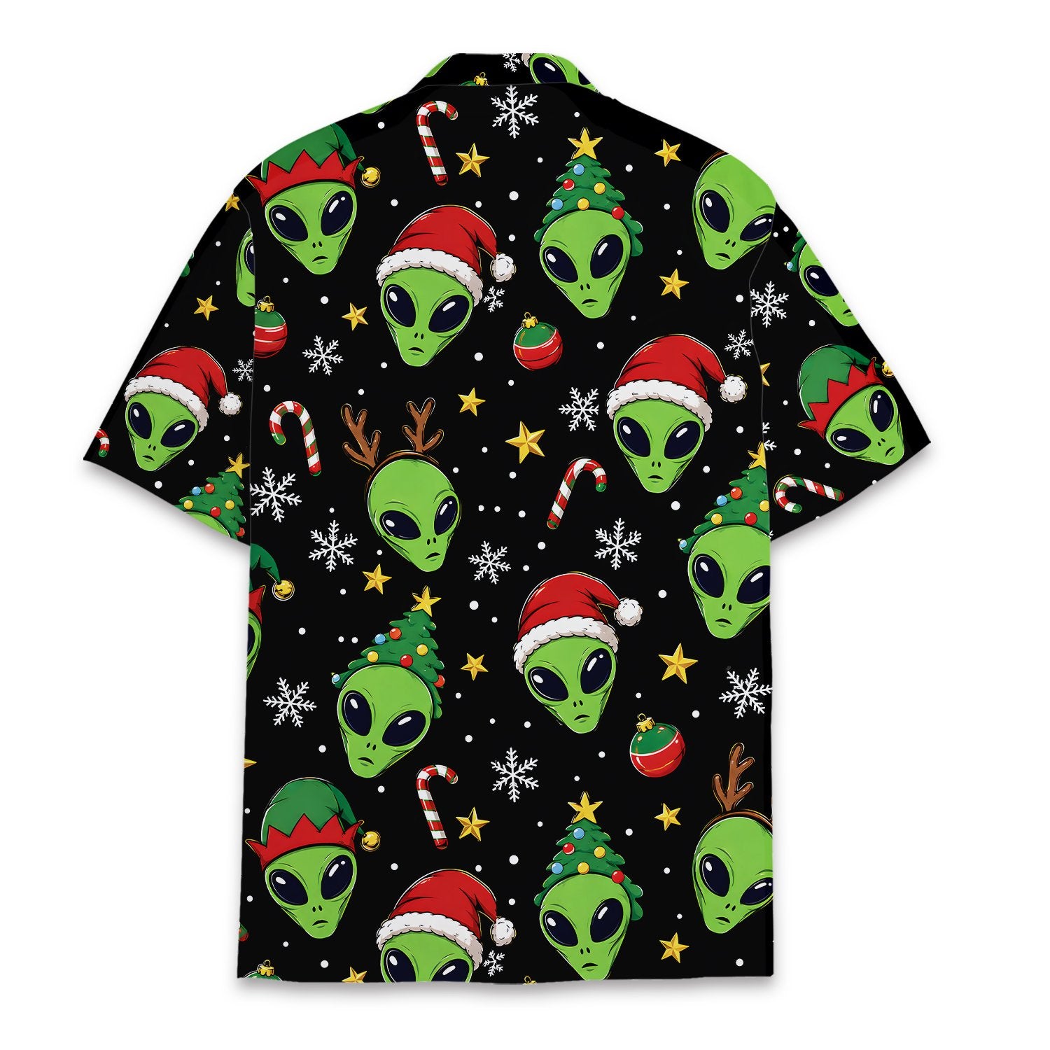 Full back perspective of the matching family alien hawaiian shirt.