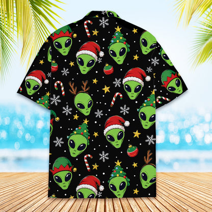 Back view of the alien christmas hawaiian shirt.