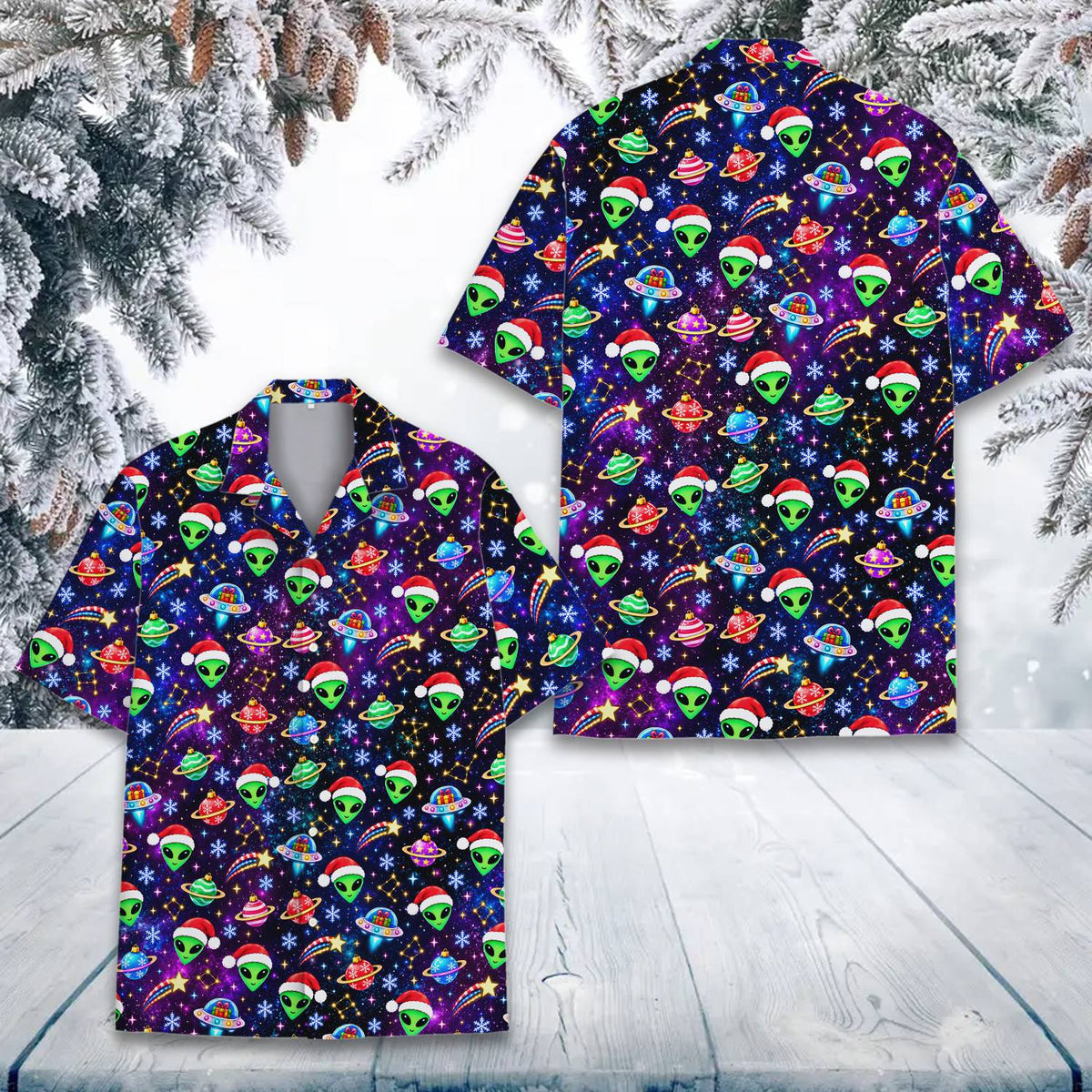 Additional detail view of the ornament-decorated planets and shooting stars pattern