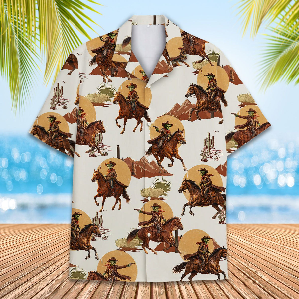 Close-up front view of the alien western hawaiian shirt