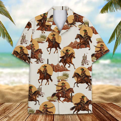 Matching family hawaiian shirt with retro alien western desert design