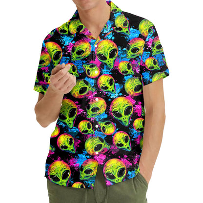 Lifestyle view of a family wearing the alien hawaiian shirts
