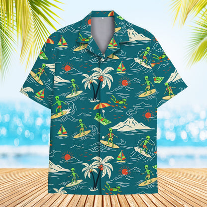 Another front view of the tropical alien hawaiian shirt