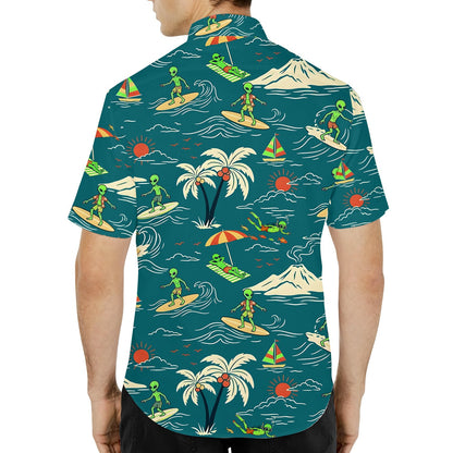 Fourth lifestyle view of the matching family hawaiian shirts in action