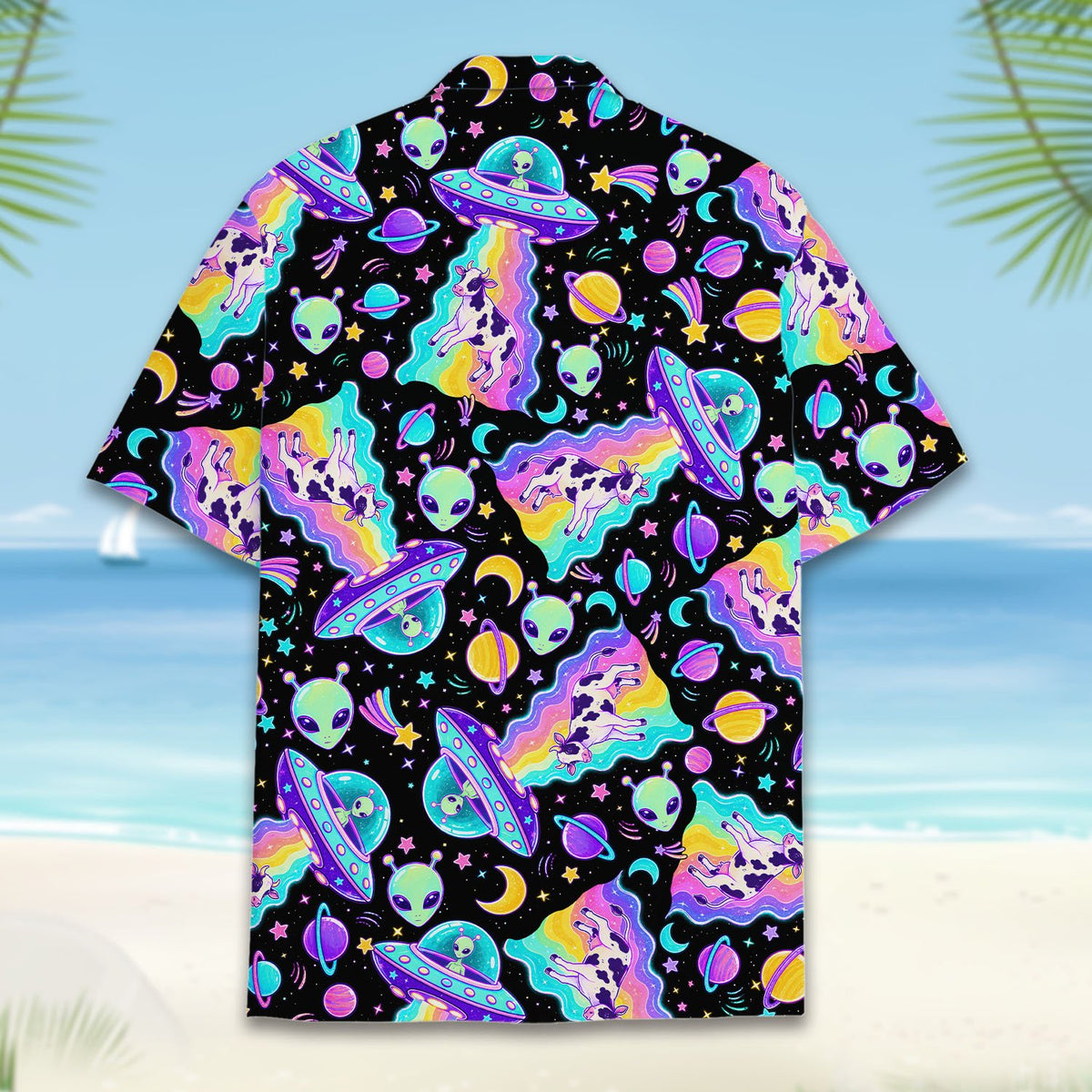 Back view 3 of black aliens hawaiian shirt