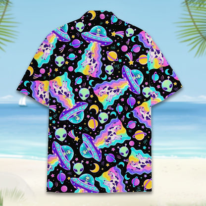 Back view 3 of black aliens hawaiian shirt