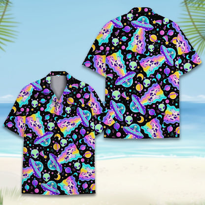 Front view 5 of neon alien patterned hawaiian shirt