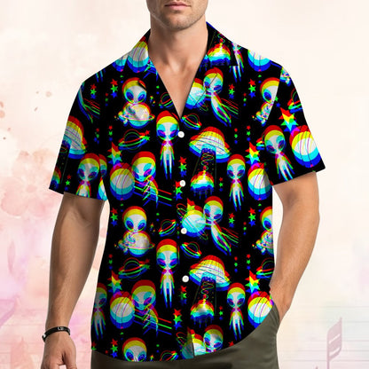 Second lifestyle view featuring the bold alien print on a black background