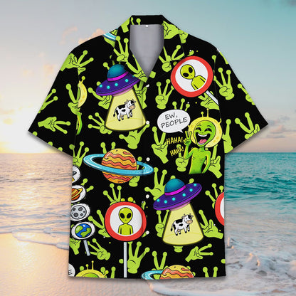 Lifestyle view of the aliens hawaiian shirt