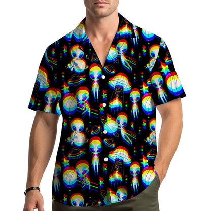 Lifestyle view of the family hawaiian shirts with aliens pattern