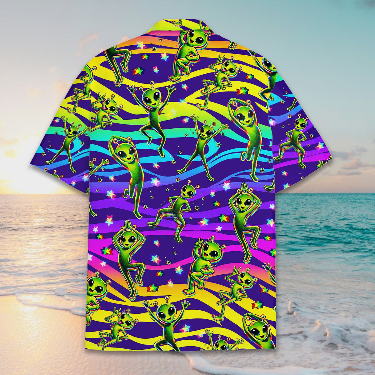 Detailed back view of the vibrant matching family hawaiian shirt