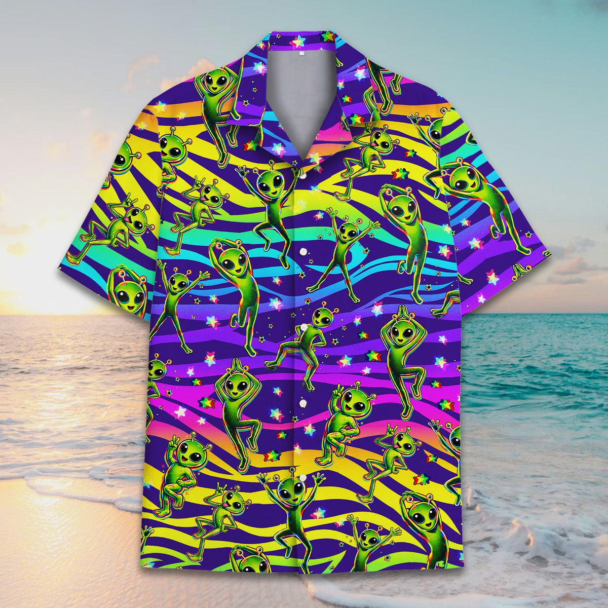 Detailed front view highlighting the abstract colorful stripes and stars