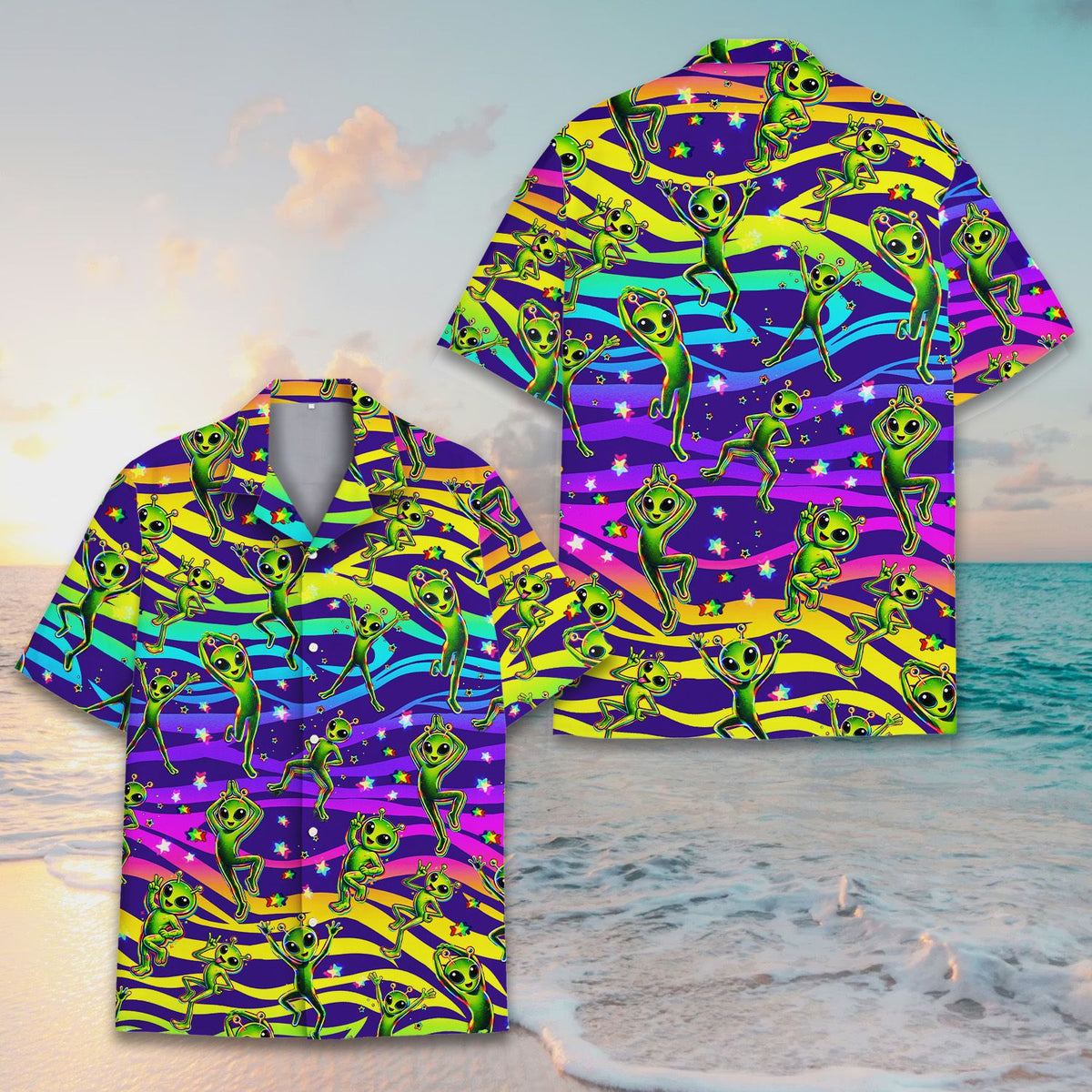 Another front view of the polyester matching family hawaiian shirt