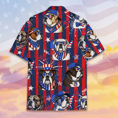 Close-up back view of the red american hawaiian shirt design