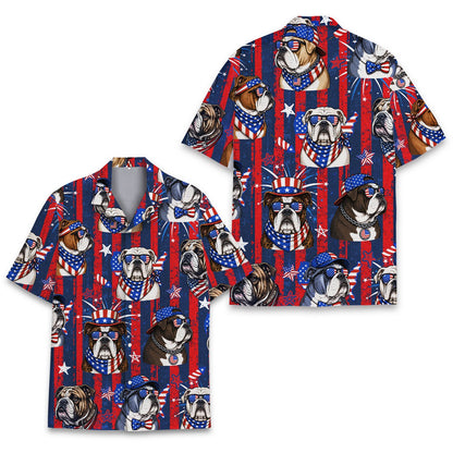 Close-up front view of the red american hawaiian shirt patriotic design