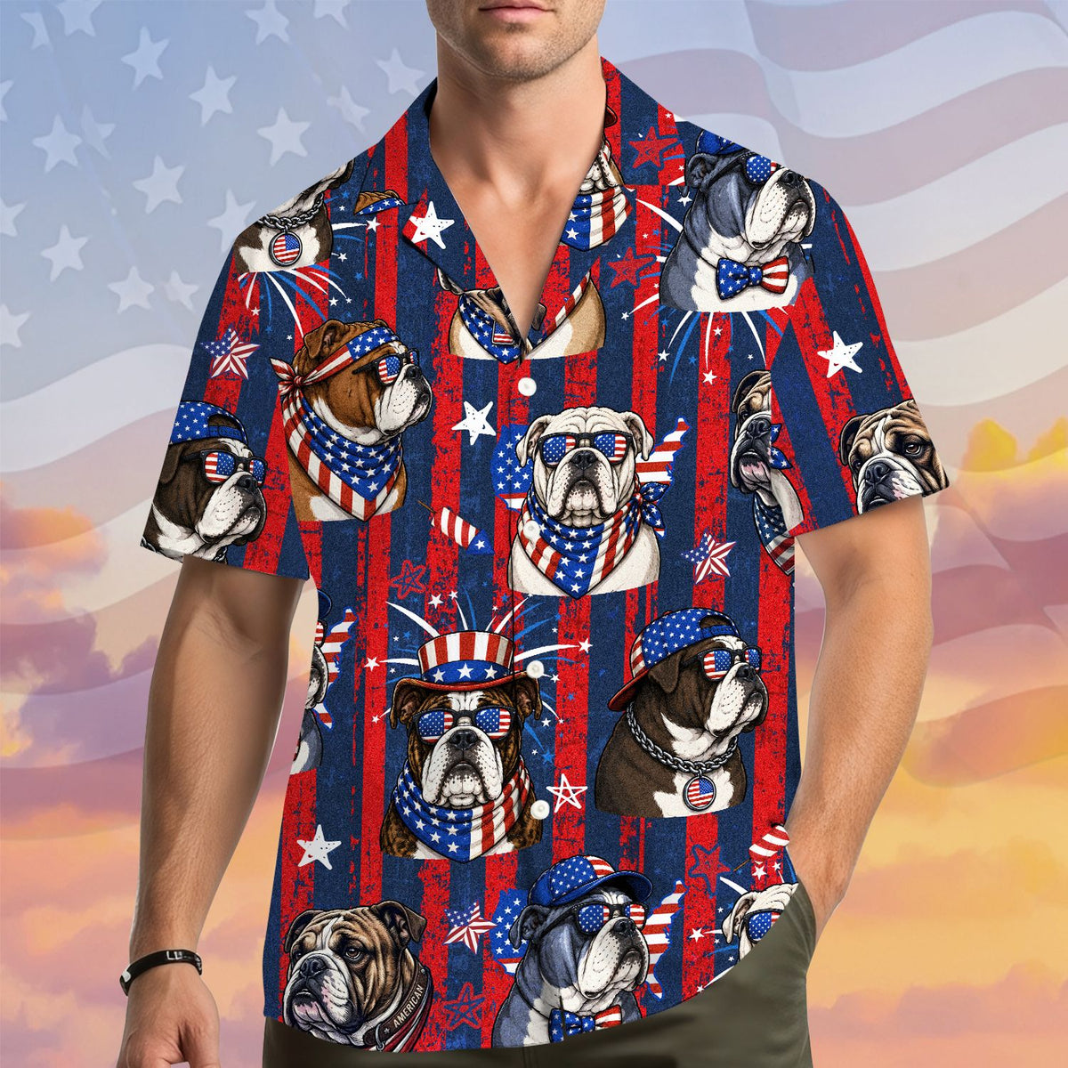 Second lifestyle image of the matching family hawaiian shirts in a festive setting