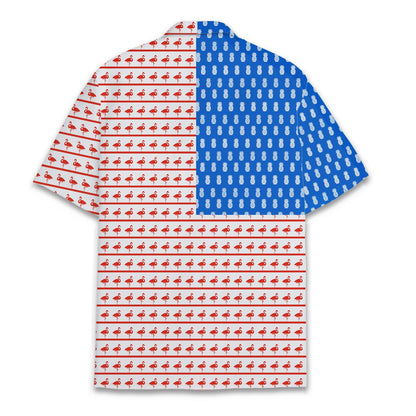 Back view of the american flag flamingo hawaiian shirt