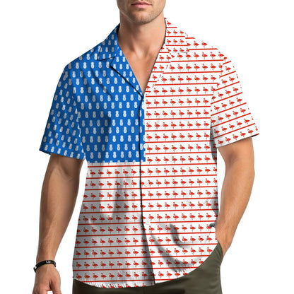 Lifestyle view of people wearing matching family hawaiian shirts