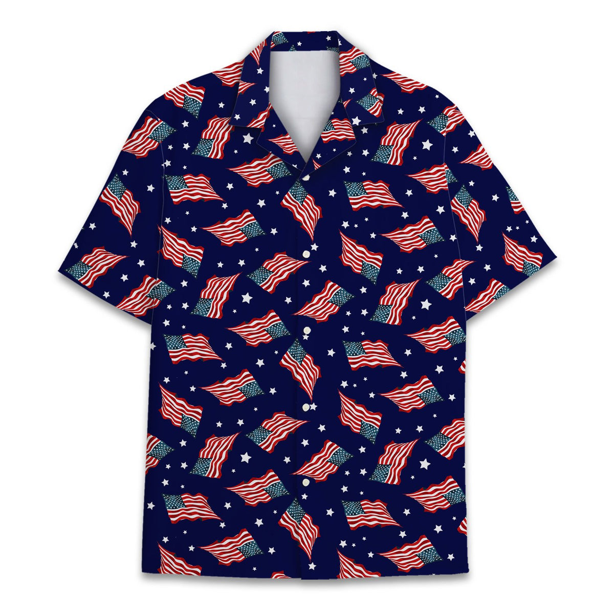 Matching family hawaiian shirts front view in dark blue