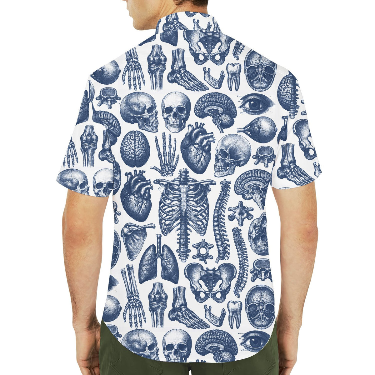 Second back view of multicolor anatomy hawaiian shirt