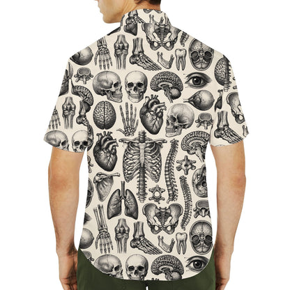Third back view of multicolor anatomy hawaiian shirt