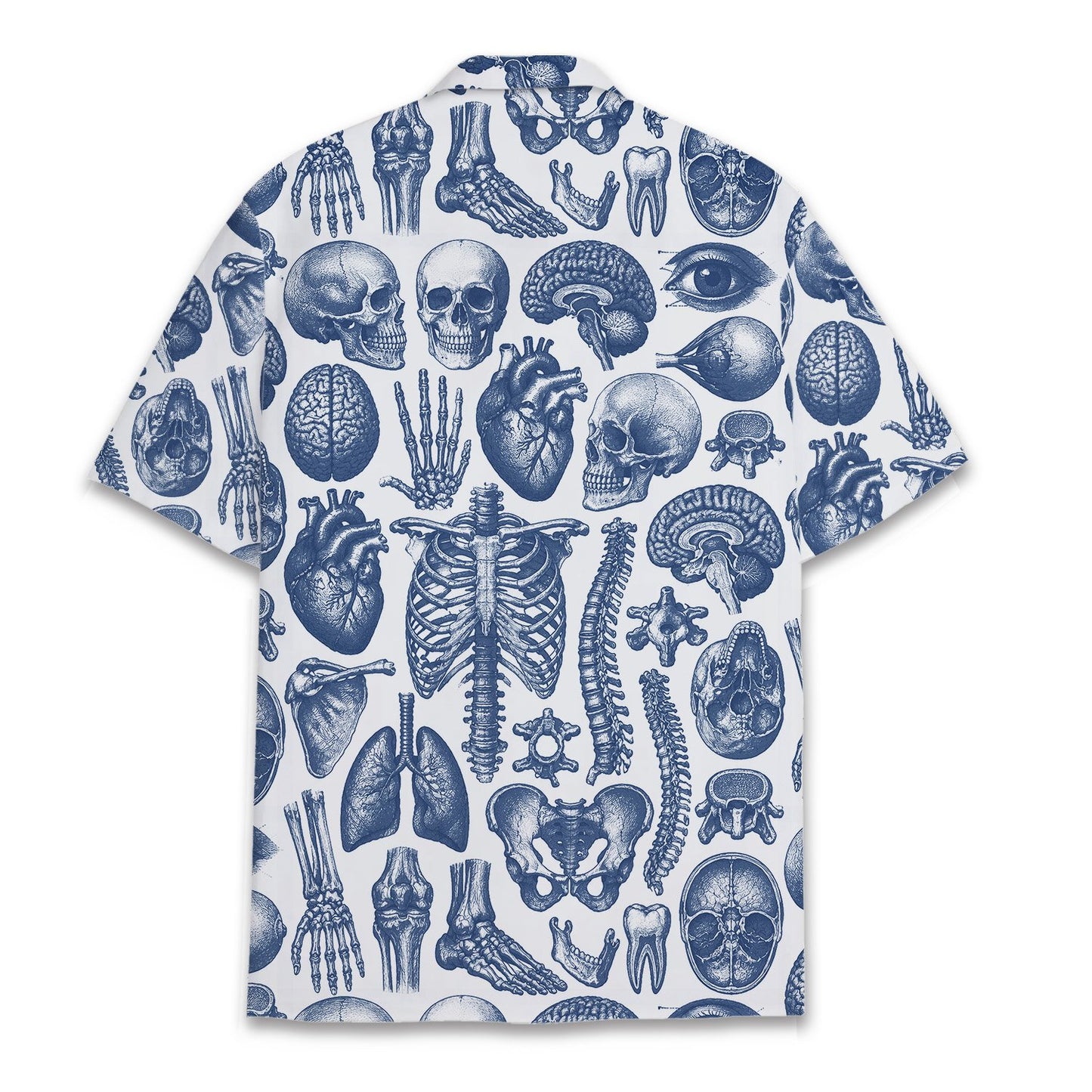 Back view of multicolor anatomy hawaiian shirt