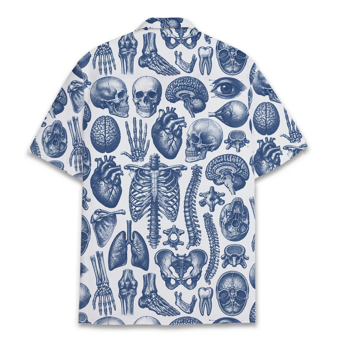 Back view of multicolor anatomy hawaiian shirt